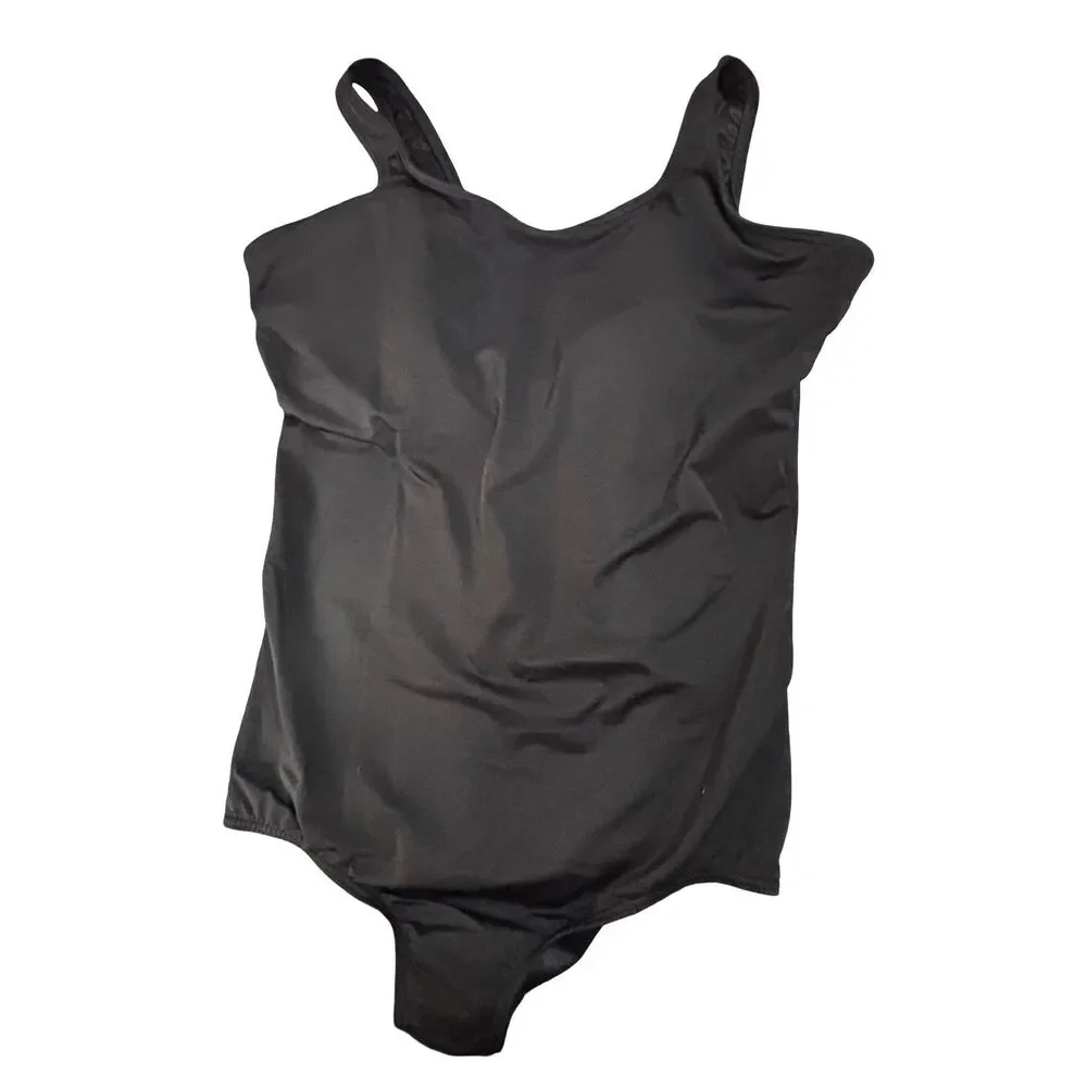 Land's End Tugless Swimsuit Black One Piece Bathing Suit NEW
